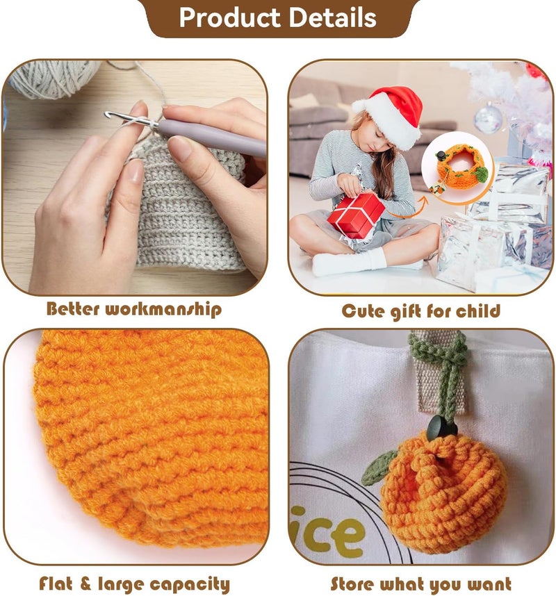 BRTOO Small Crochet Purse 100% Handmade Knitted Storage Bag Cute Funny Coin Change Purse Pouch Mini Cartoon Shark Funny Plush Drawstring Headphone Wallet for Women Girls Gift(Orange) - Image 5